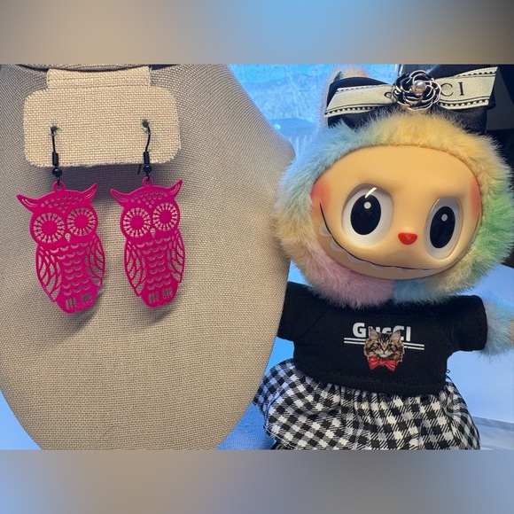 Pink Owl Earrings - Picture 1 of 3
